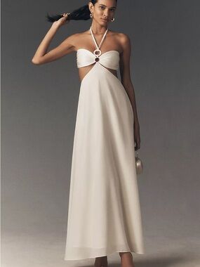 Baobab Yvon Cream Halter Cutout Maxi Dress